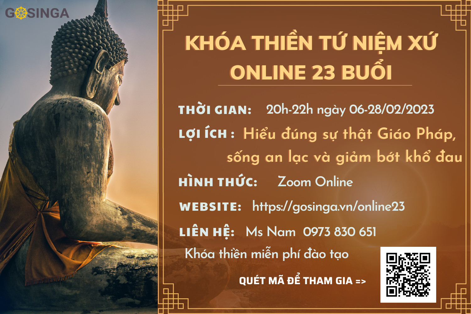 Khóa Thiền Tứ Niệm Xứ 23 buổi &nbsp; &nbsp; &nbsp; &nbsp; &nbsp; &nbsp; &nbsp; &nbsp; &nbsp; &nbsp; &nbsp;